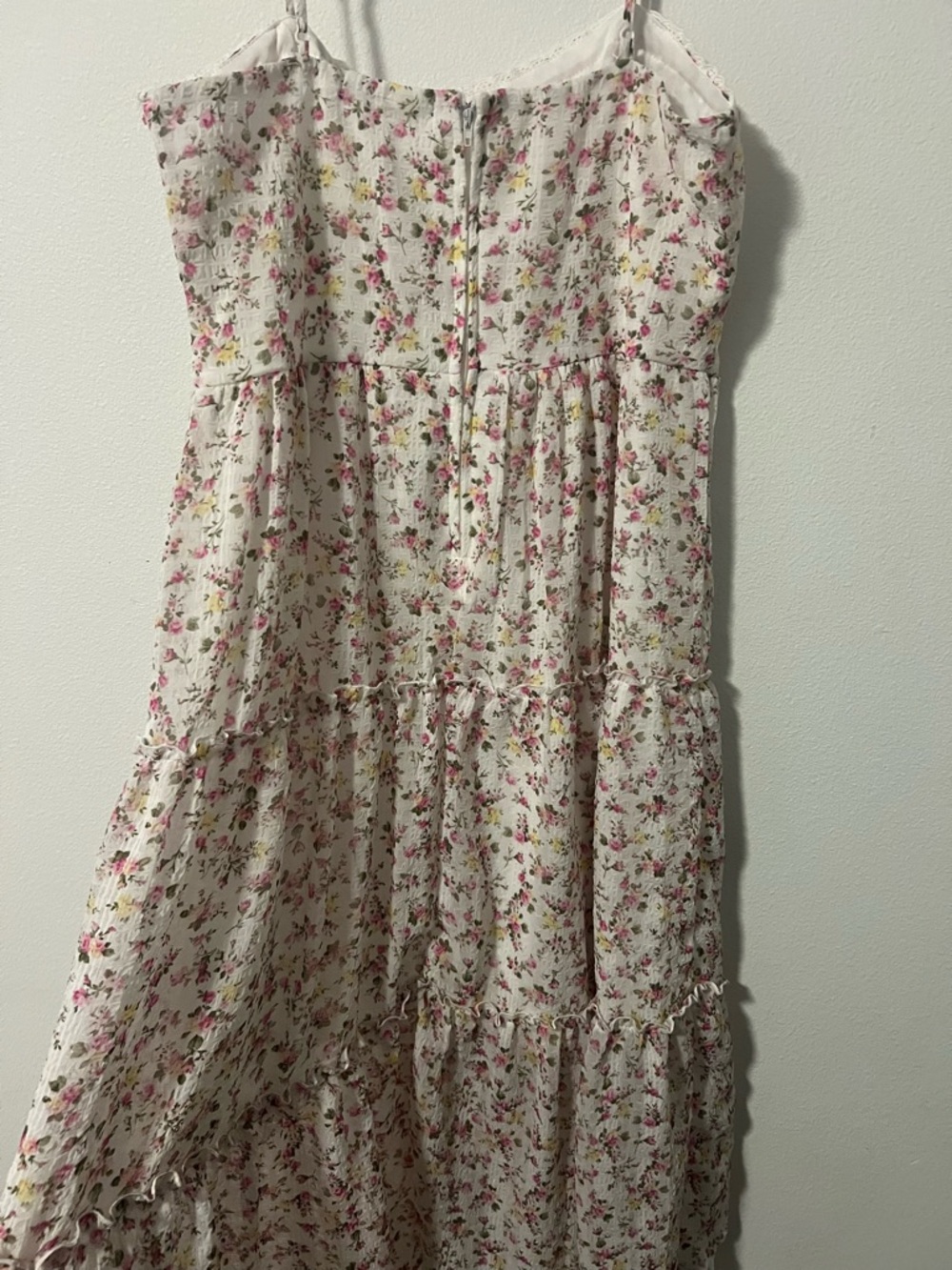 Floral Tiered Spaghetti Strap Maxi Dress - Pink & Cream - Picture 3 of 4